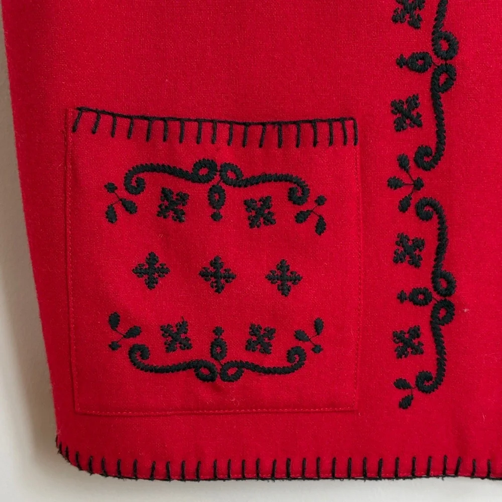Talbots Red‎ Embroidered Folk Vest Wool